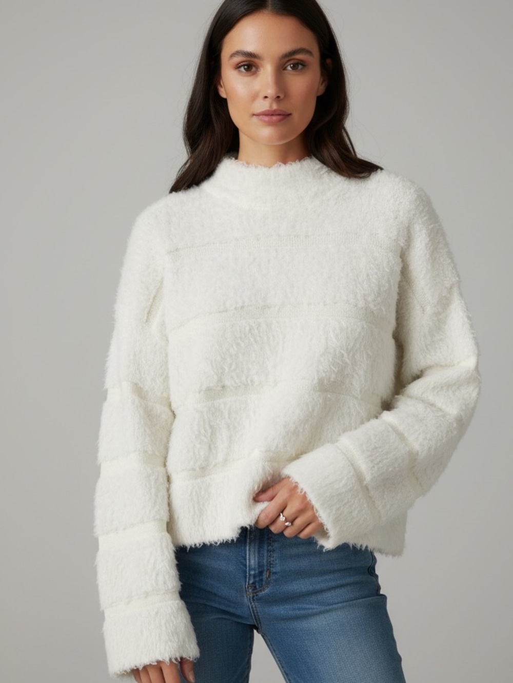 Cozy Women's White Plush Crewneck Sweater